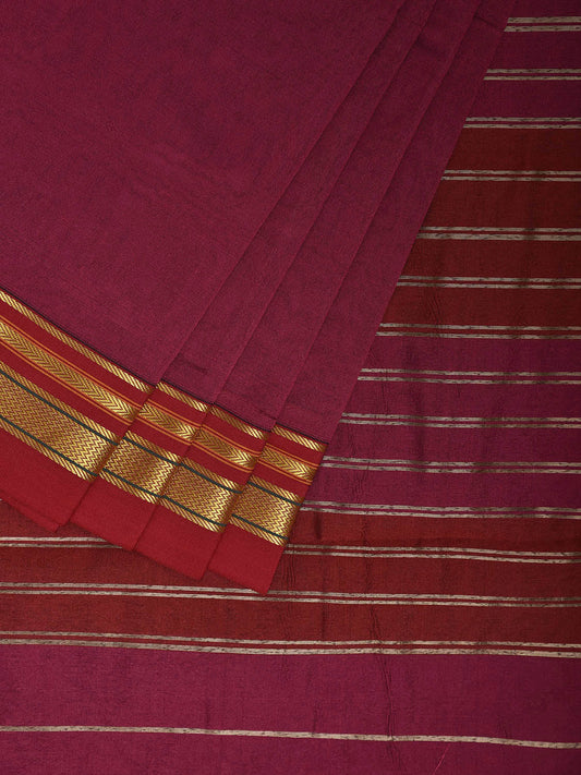 Magenta and Red Bamboo Cotton Viscose Silk Plain Saree with Strips Pallu Design No Blouse bc0924