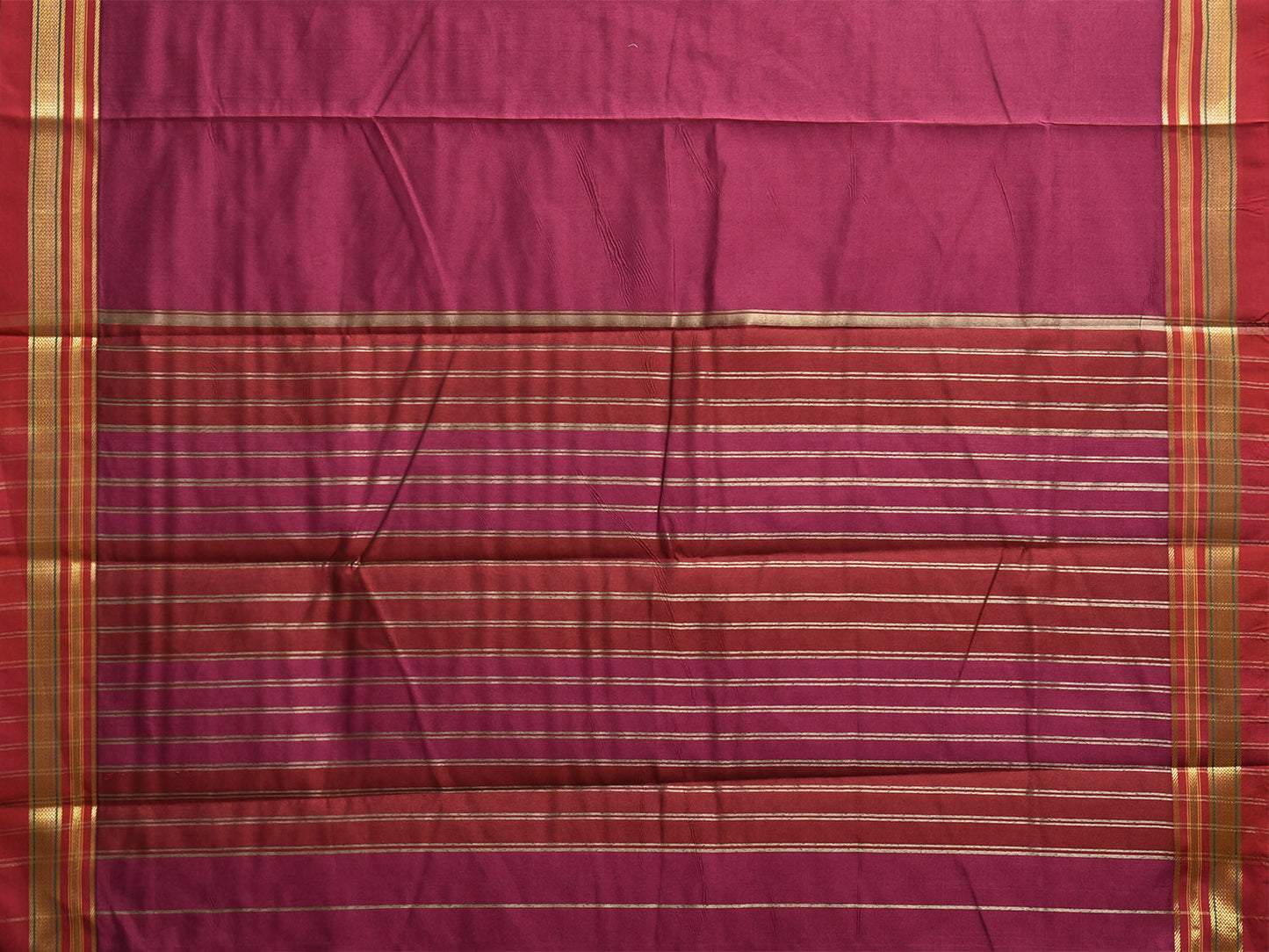 Magenta and Red Bamboo Cotton Viscose Silk Plain Saree with Strips Pallu Design No Blouse bc0924
