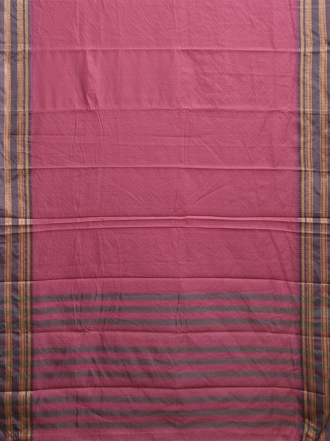 Pink and Grey Bamboo Cotton Saree with Checks Design No Blouse bc0926