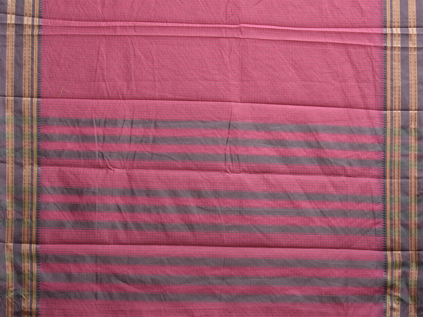 Pink and Grey Bamboo Cotton Saree with Checks Design No Blouse bc0926