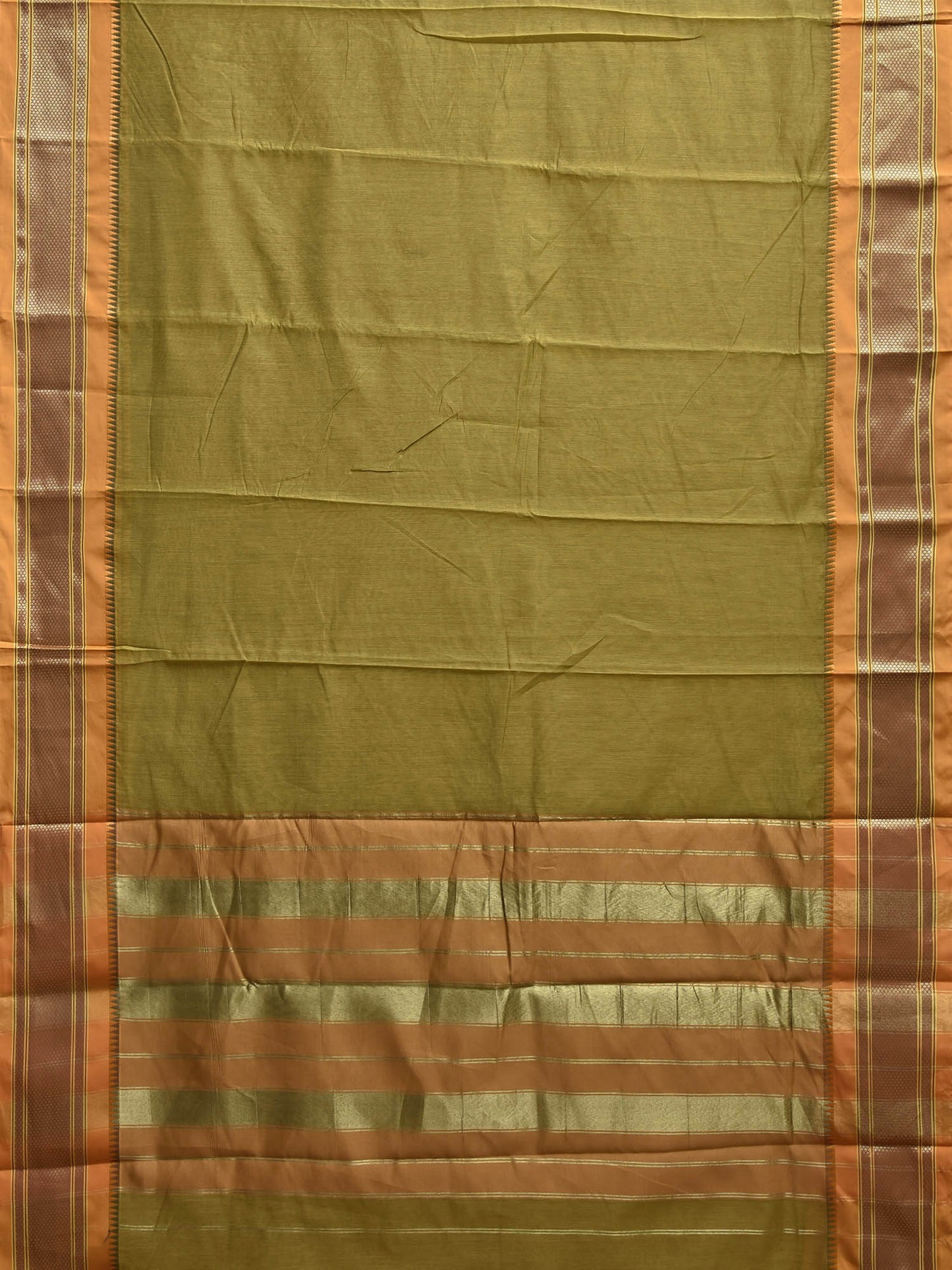 Olive and Mustard Bamboo Cotton Plain Saree with Contrast Pallu Design No Blouse bc0927