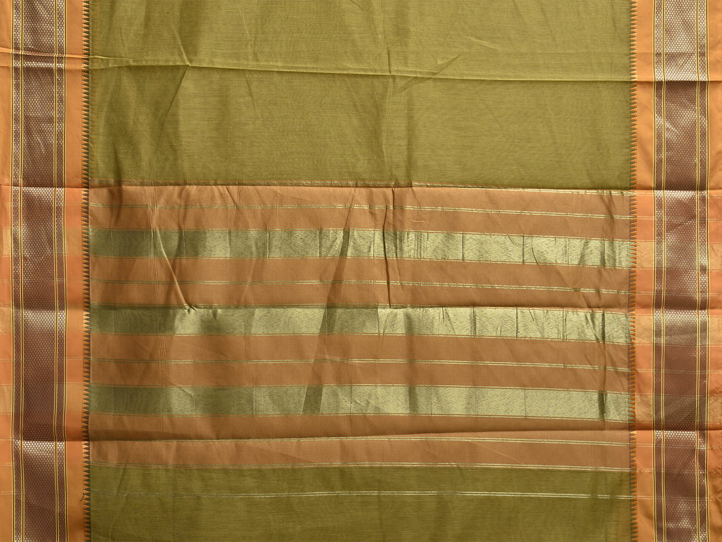 Olive and Mustard Bamboo Cotton Plain Saree with Contrast Pallu Design No Blouse bc0927