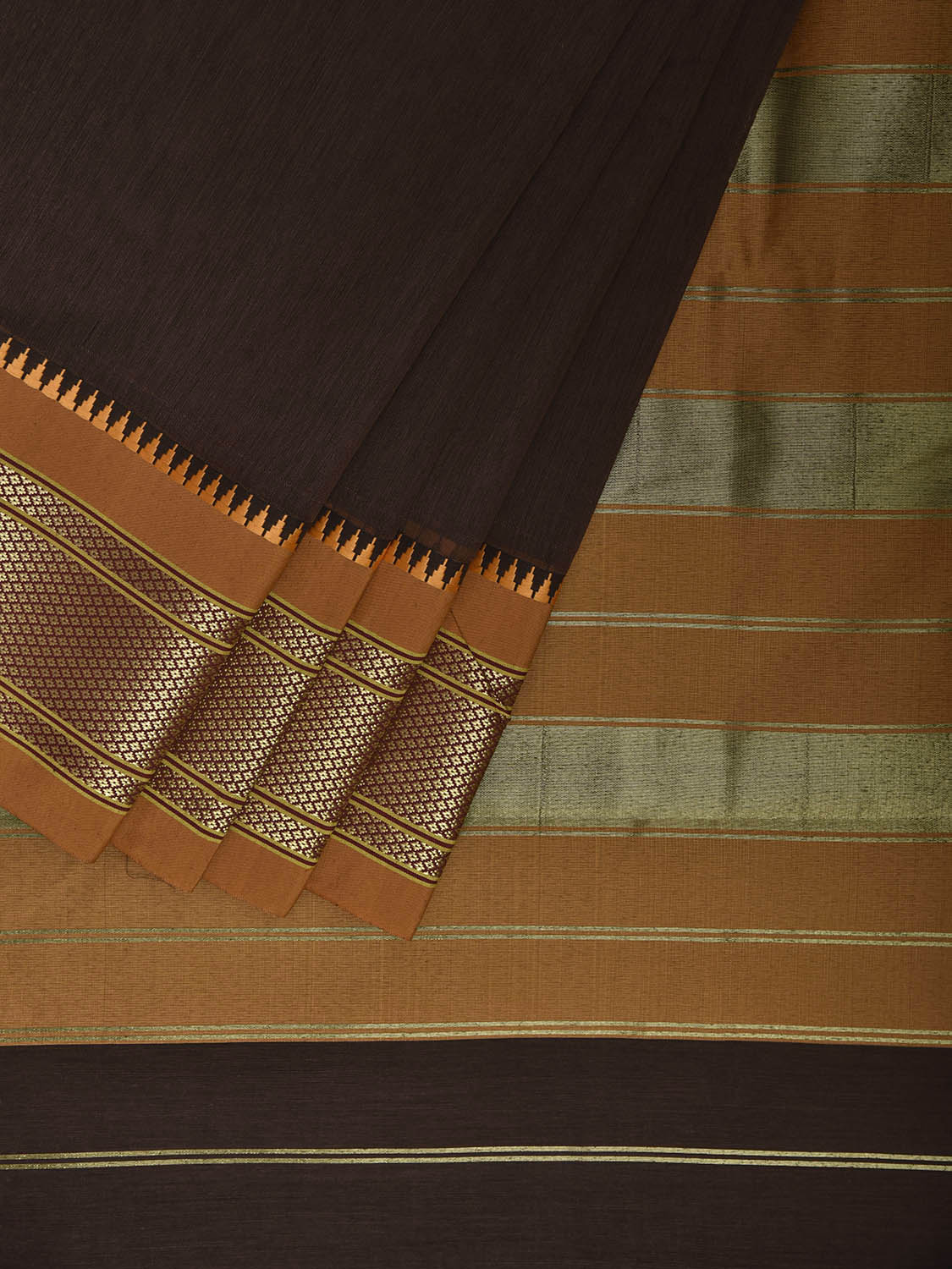 Brown and Mustard Bamboo Cotton Plain Saree with Contrast Pallu Design No Blouse bc0928