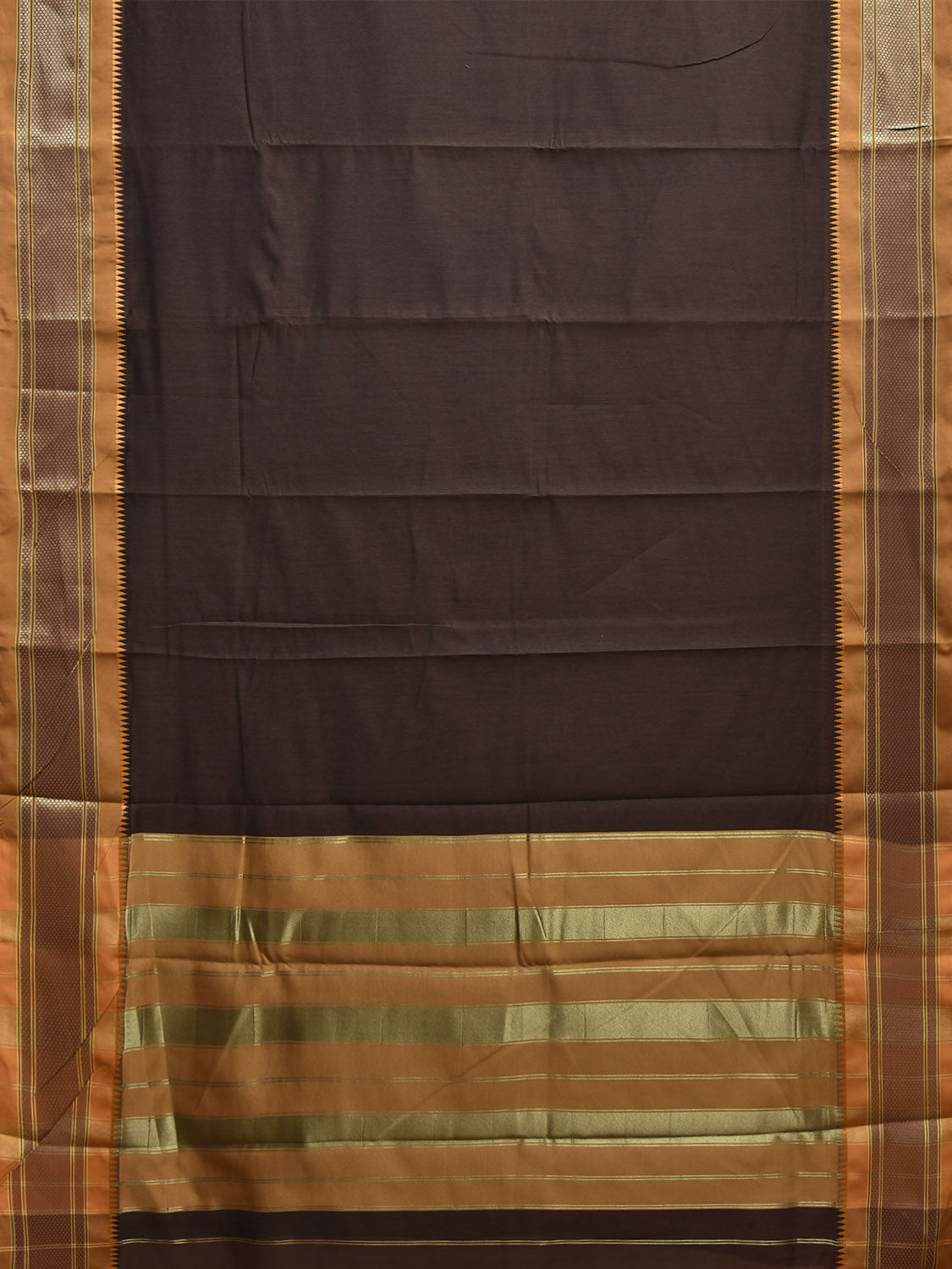 Brown and Mustard Bamboo Cotton Plain Saree with Contrast Pallu Design No Blouse bc0928