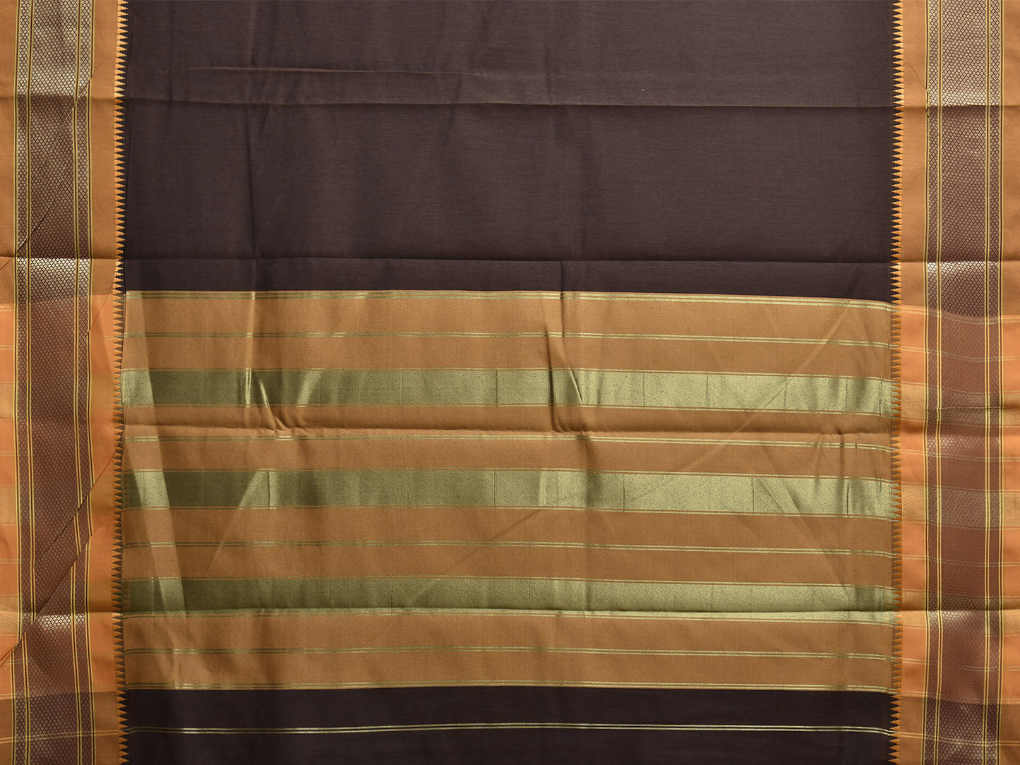 Brown and Mustard Bamboo Cotton Plain Saree with Contrast Pallu Design No Blouse bc0928