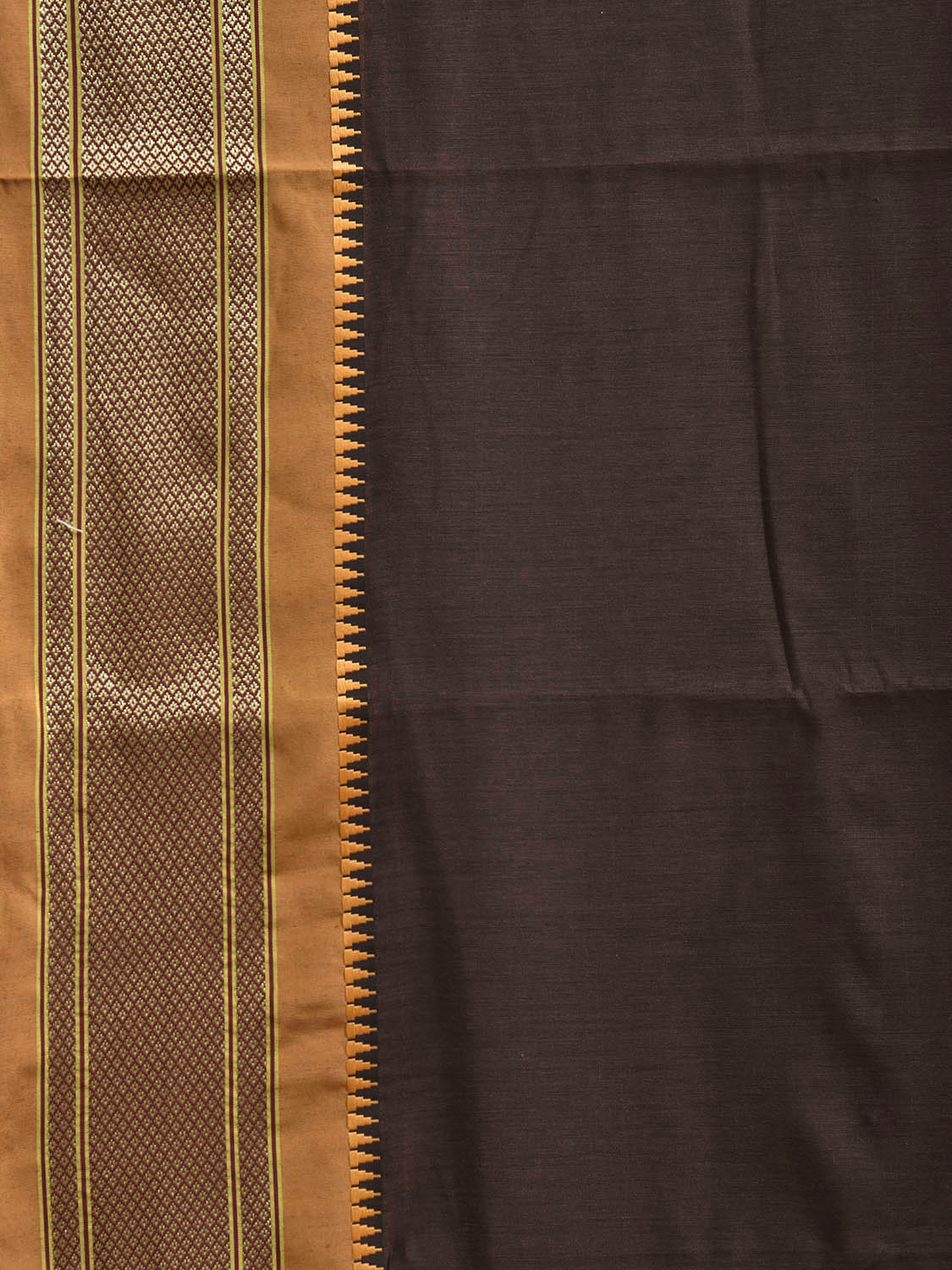 Brown and Mustard Bamboo Cotton Plain Saree with Contrast Pallu Design No Blouse bc0928