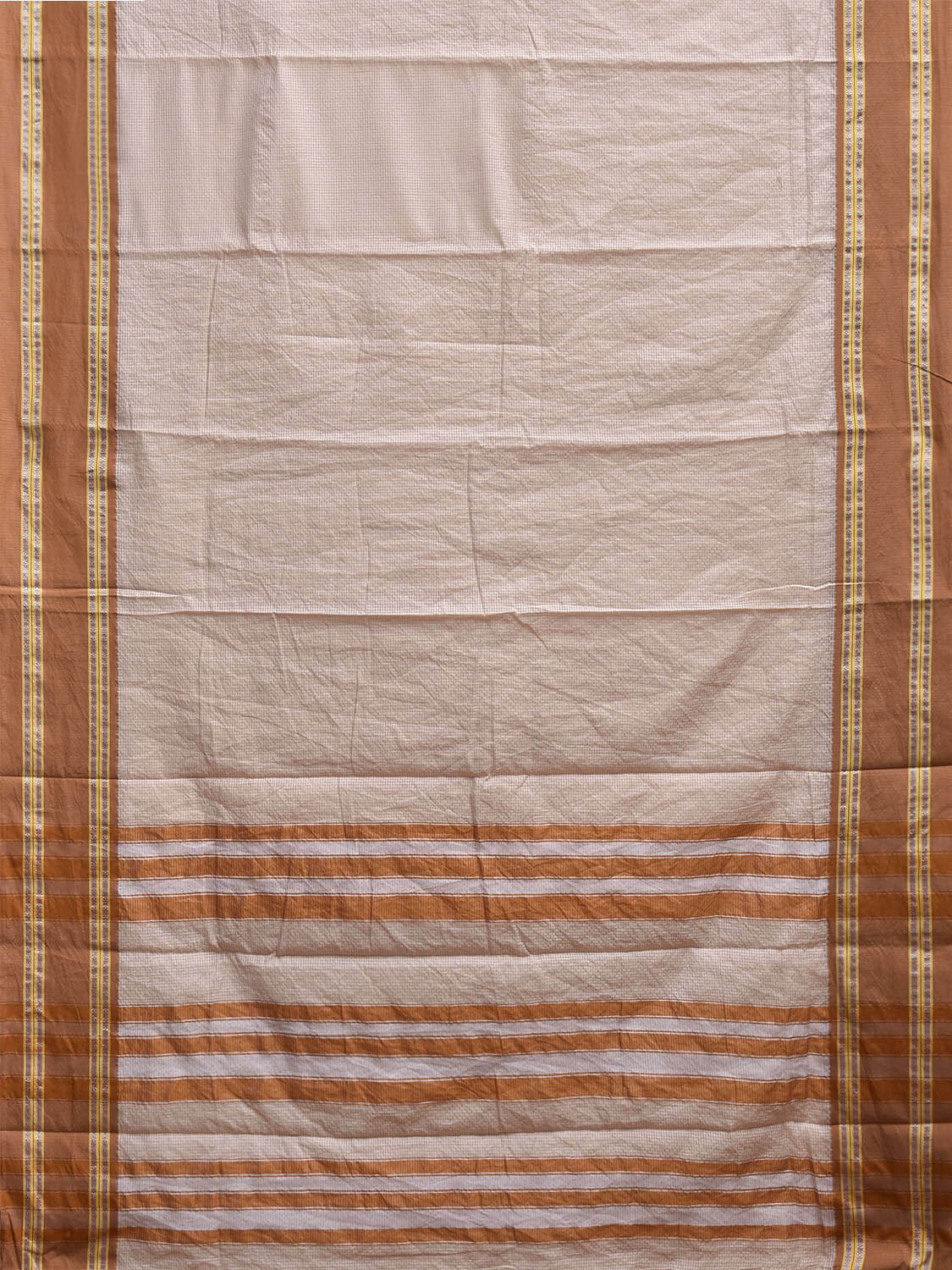 Cream and Fawn Bamboo Cotton Saree with Small Checks Design No Blouse bc0930