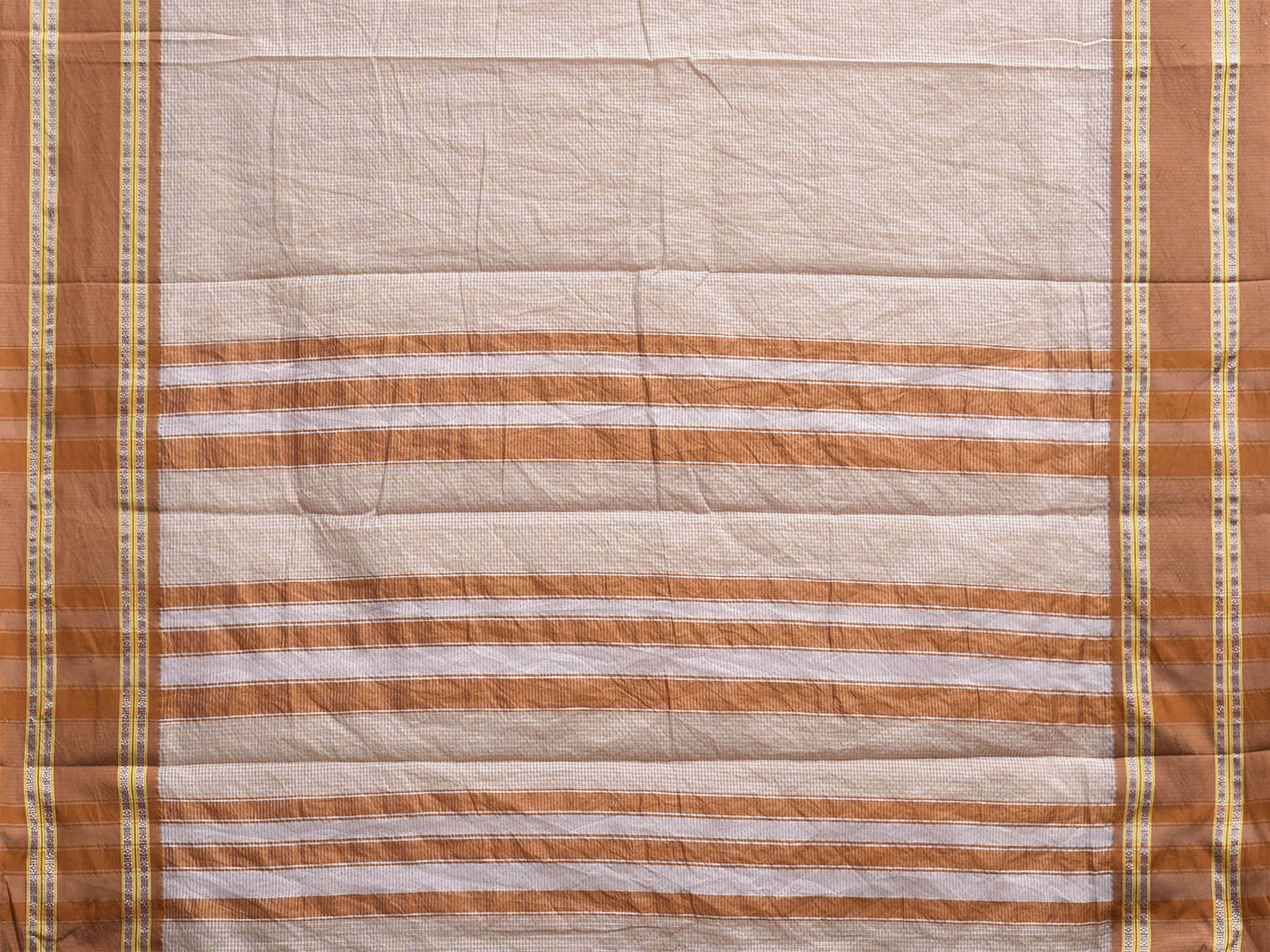 Cream and Fawn Bamboo Cotton Saree with Small Checks Design No Blouse bc0930