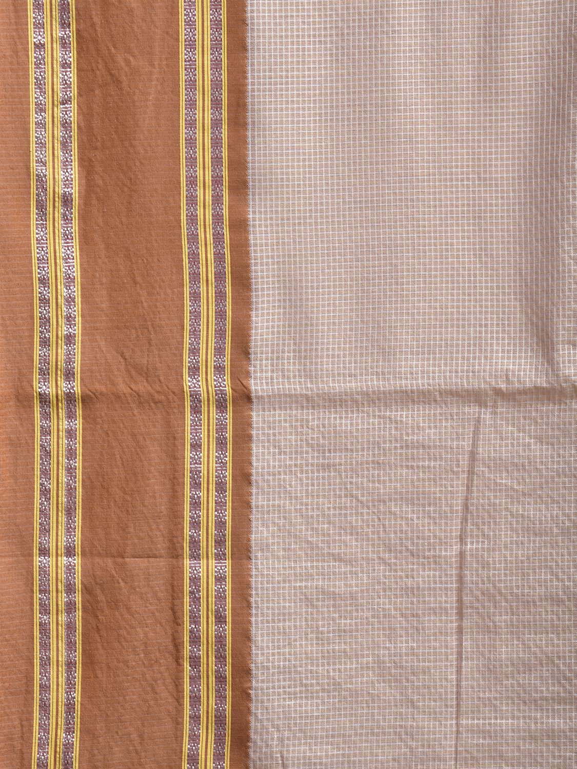 Cream and Fawn Bamboo Cotton Saree with Small Checks Design No Blouse bc0930