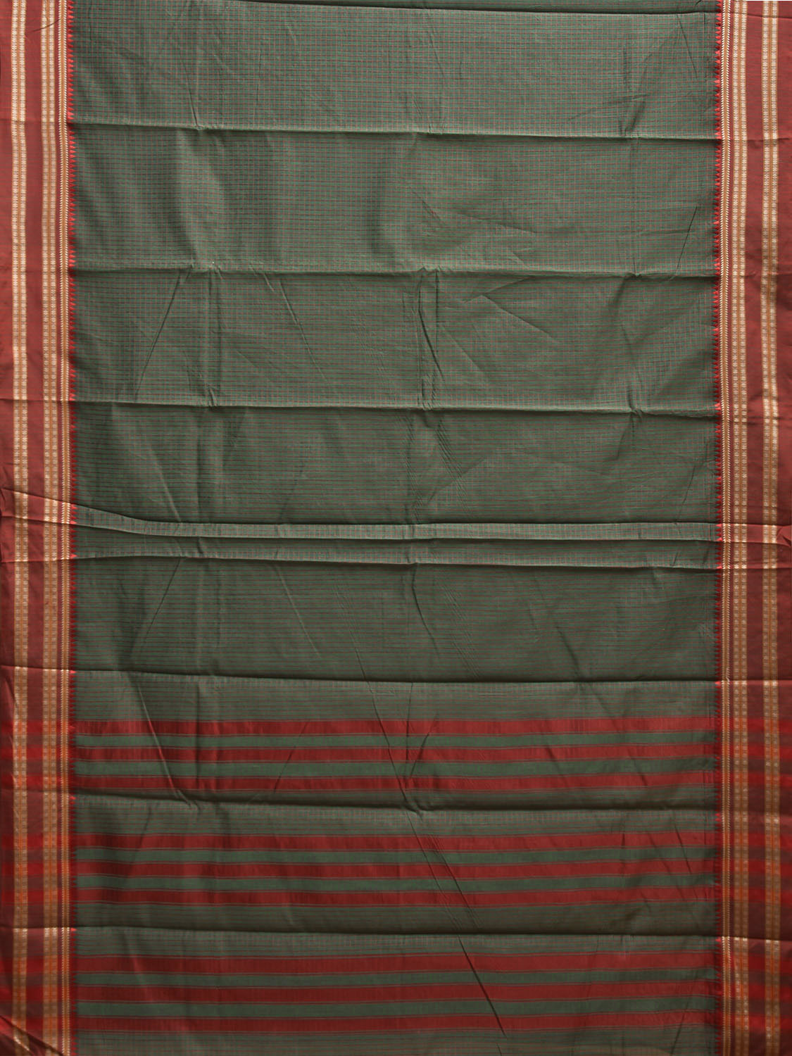 Green and Red Bamboo Cotton Saree with Checks Design No Blouse bc0931