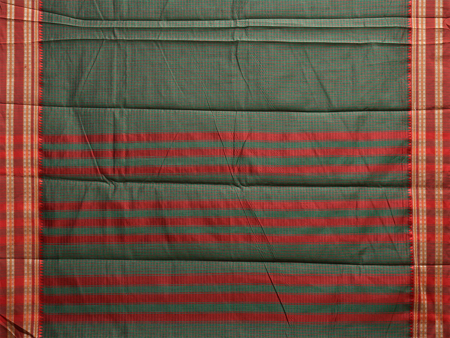 Green and Red Bamboo Cotton Saree with Checks Design No Blouse bc0931