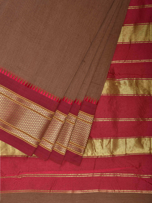 Fawn and Maroon Bamboo Cotton Plain Saree with Contrast Pallu Design No Blouse bc0932