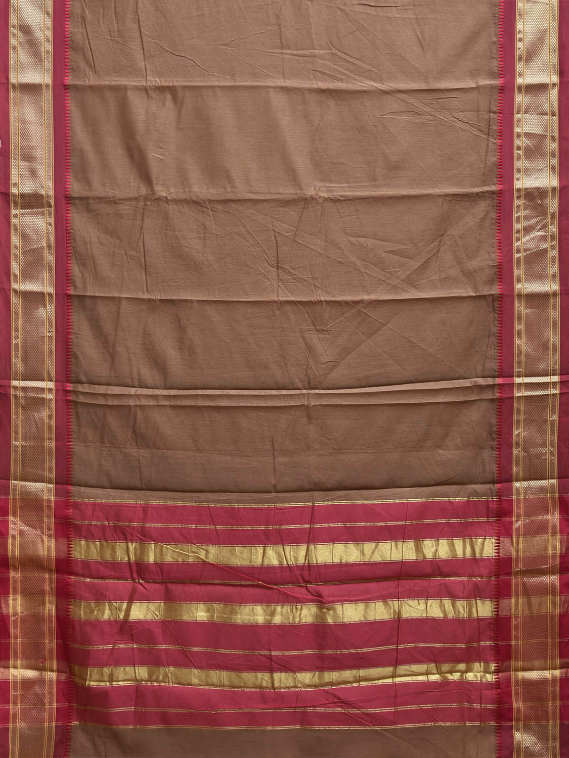 Fawn and Maroon Bamboo Cotton Plain Saree with Contrast Pallu Design No Blouse bc0932