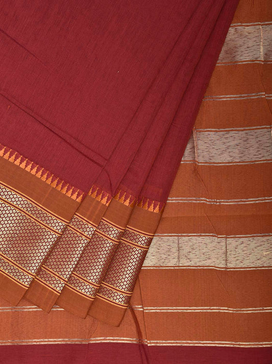 Maroon and Fawn Bamboo Cotton Plain Saree with Contrast Pallu Design No Blouse bc0934