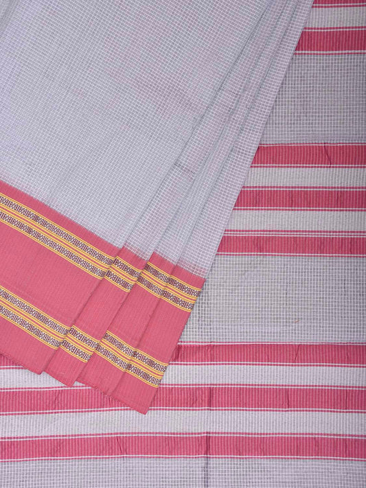 Light Blue and Pink Bamboo Cotton Saree with Small Checks Design No Blouse bc0935