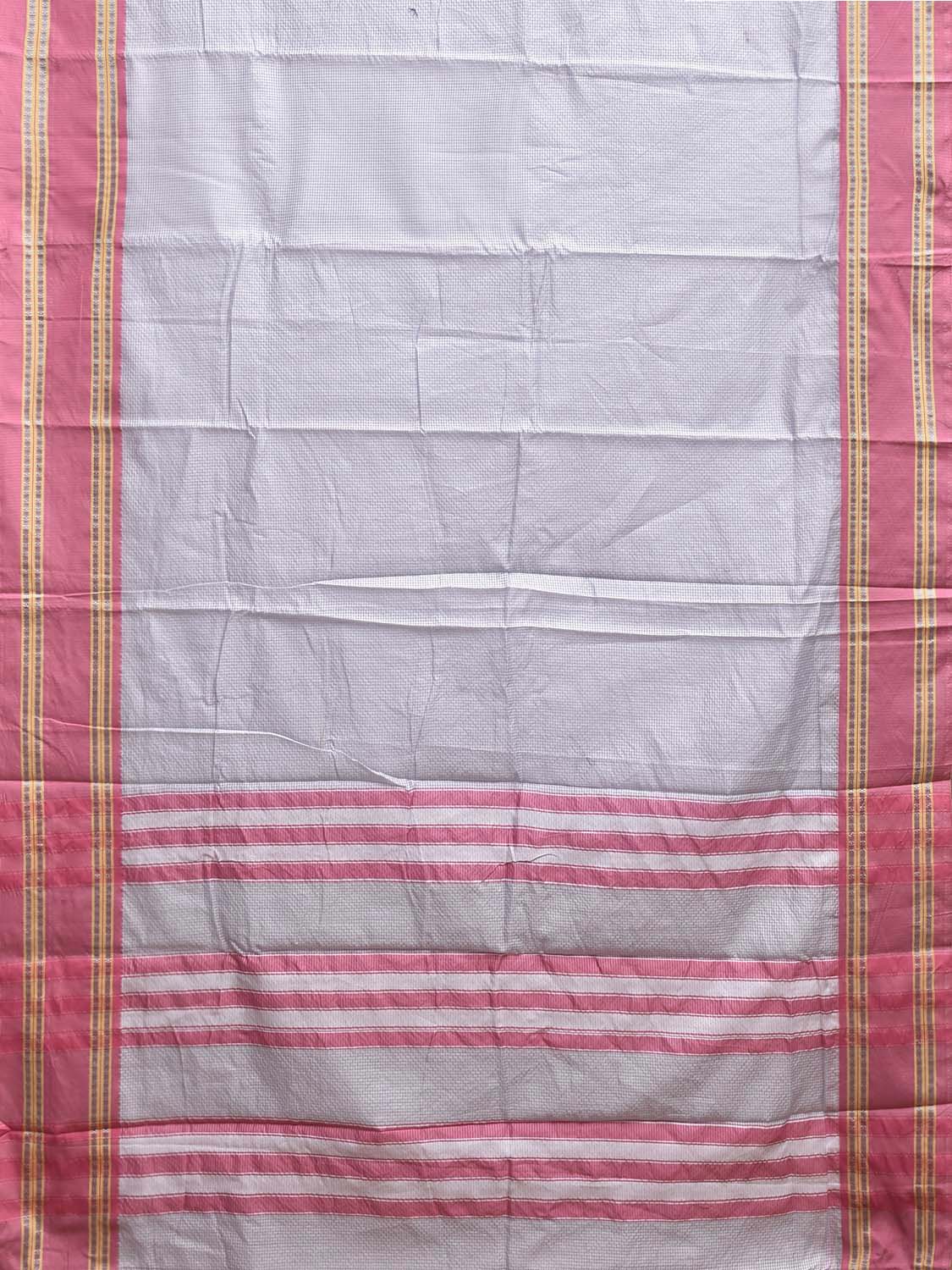 Light Blue and Pink Bamboo Cotton Saree with Small Checks Design No Blouse bc0935
