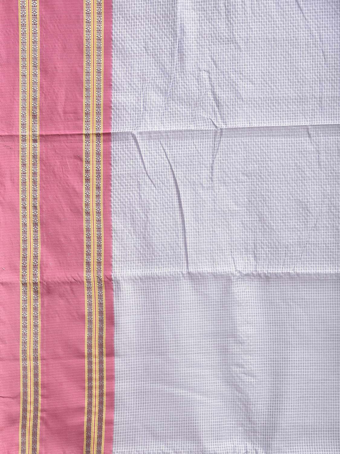 Light Blue and Pink Bamboo Cotton Saree with Small Checks Design No Blouse bc0935