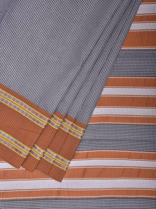 Grey and Fawn Bamboo Cotton Saree with Small Checks Design No Blouse bc0936