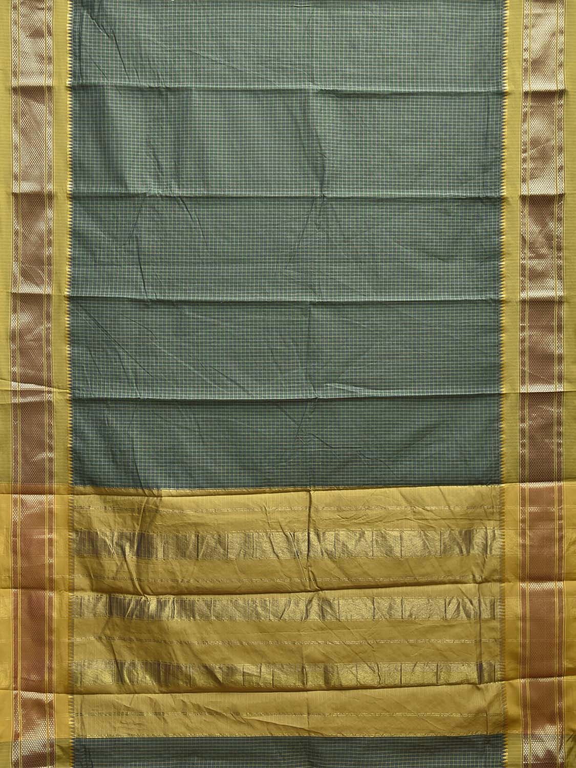 Green and Lemon Green Bamboo Cotton Saree with Checks Design No Blouse bc0937