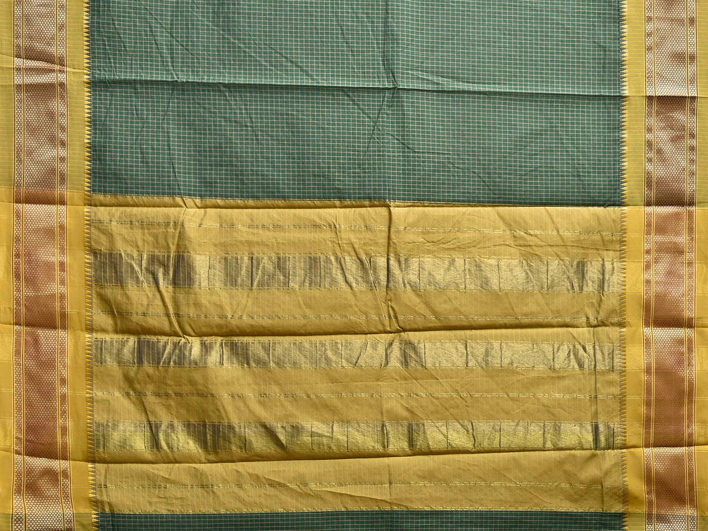 Green and Lemon Green Bamboo Cotton Saree with Checks Design No Blouse bc0937