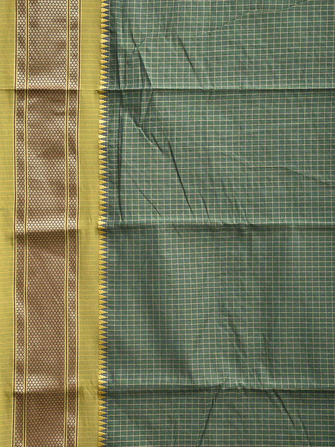 Green and Lemon Green Bamboo Cotton Saree with Checks Design No Blouse bc0937