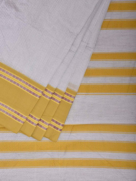 Light Blue and Lemon Green Bamboo Cotton Saree with Small Checks Design No Blouse bc0938