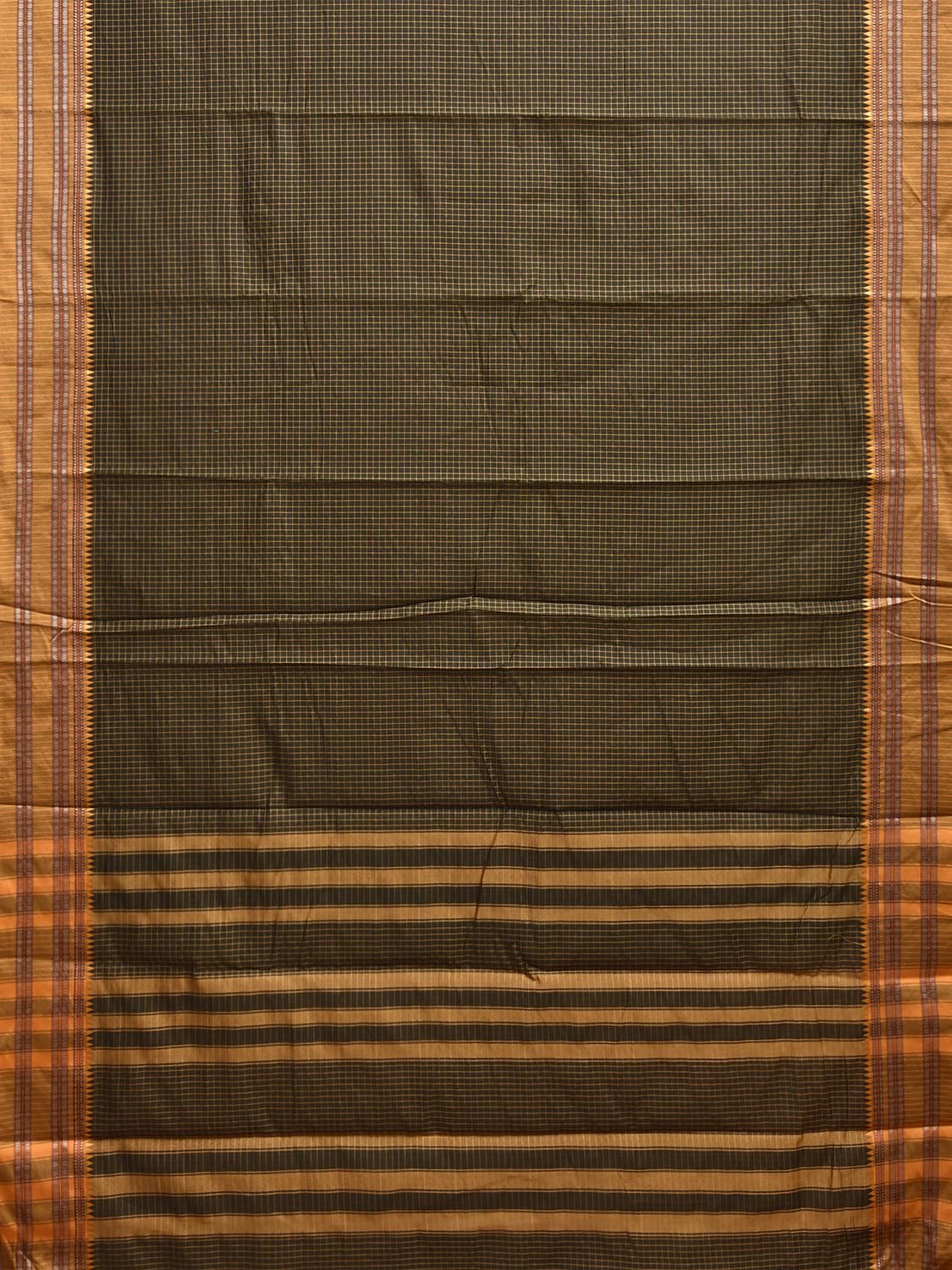 Dark Green and Mustard Bamboo Cotton Saree with Checks Design No Blouse bc0939