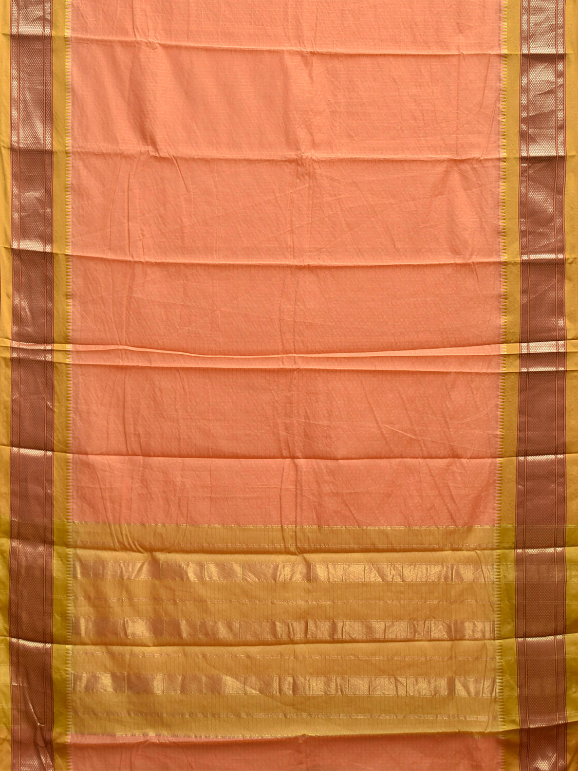 Peach and Lemon Green Bamboo Cotton Saree with Checks and Contrast Pallu Design No Blouse bc0940