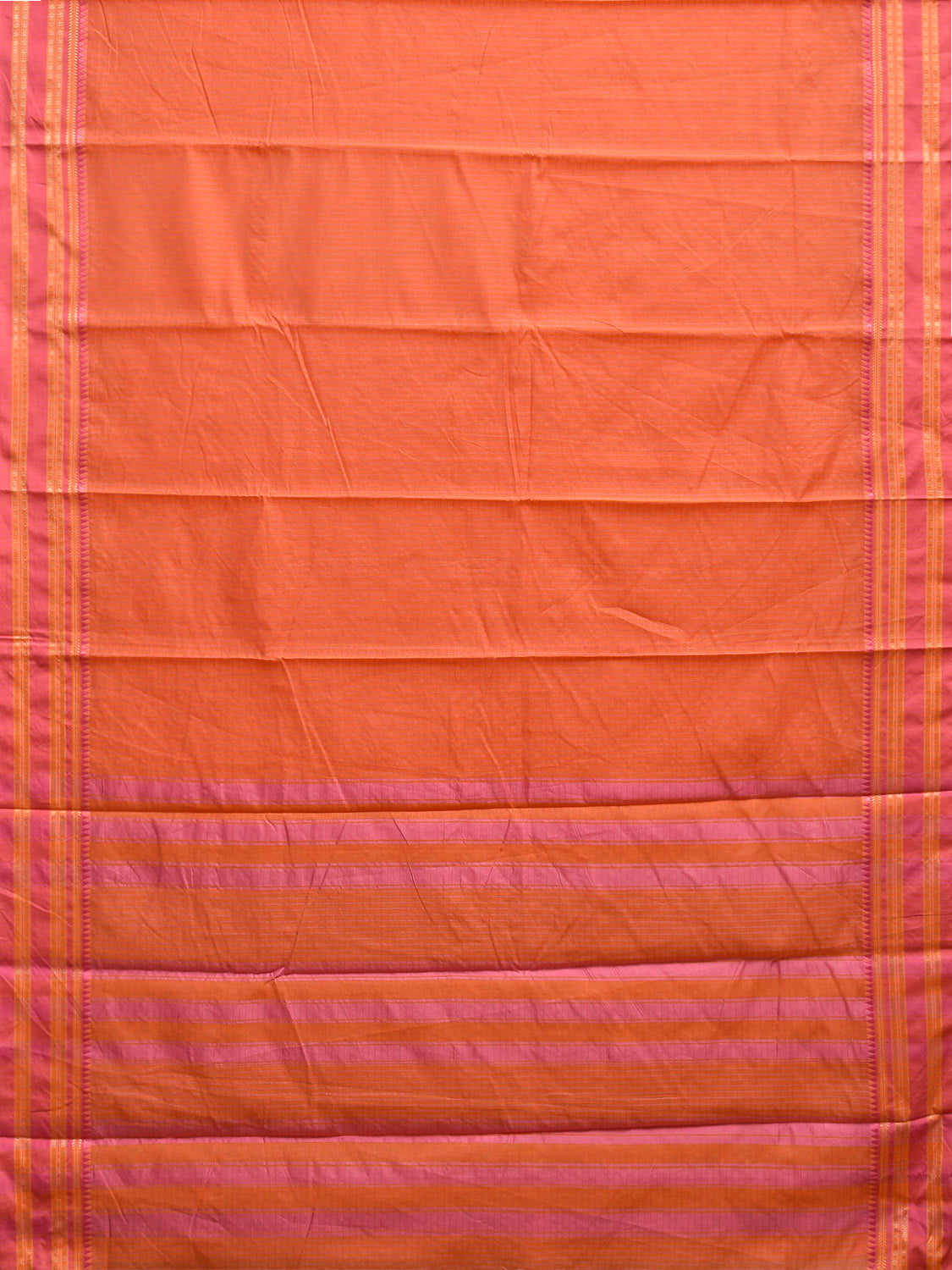 Light Orange and Pink Bamboo Cotton Saree with Checks Design No Blouse bc0942