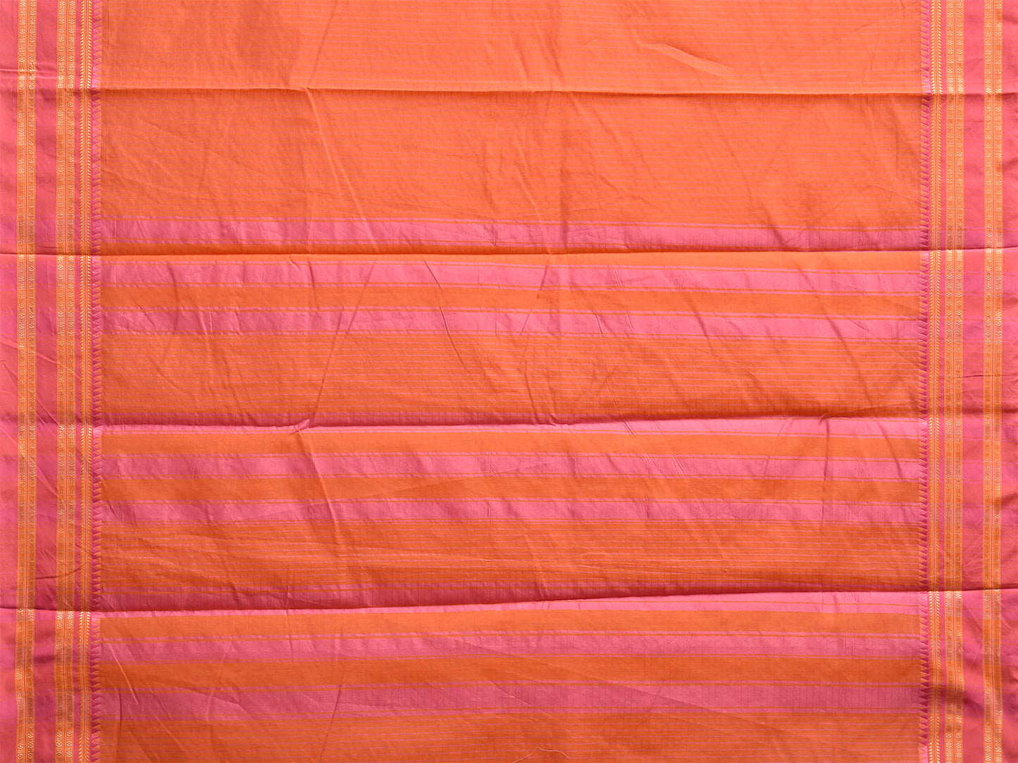 Light Orange and Pink Bamboo Cotton Saree with Checks Design No Blouse bc0942