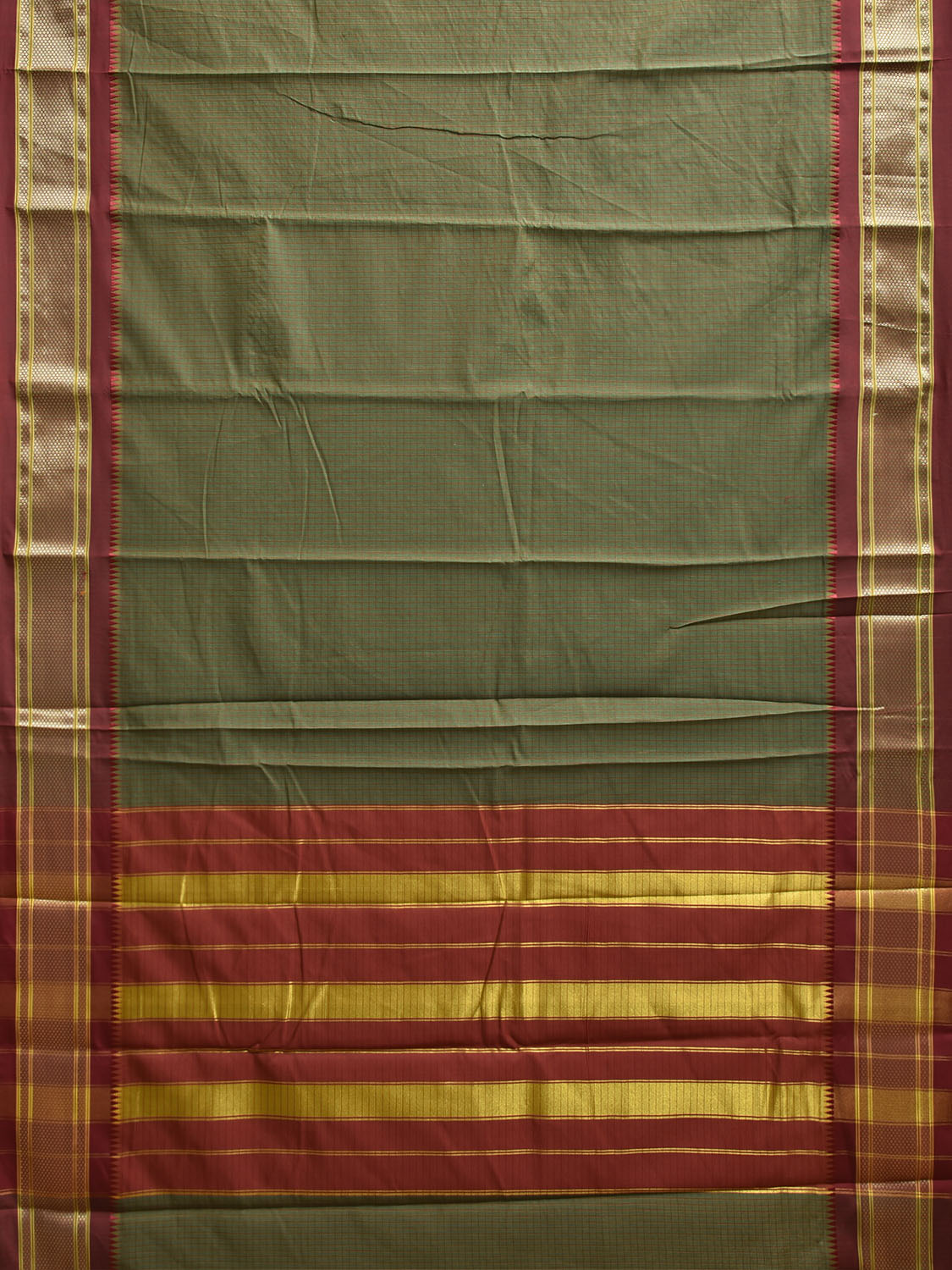 Green and Maroon Bamboo Cotton Saree with Checks Design No Blouse bc0944