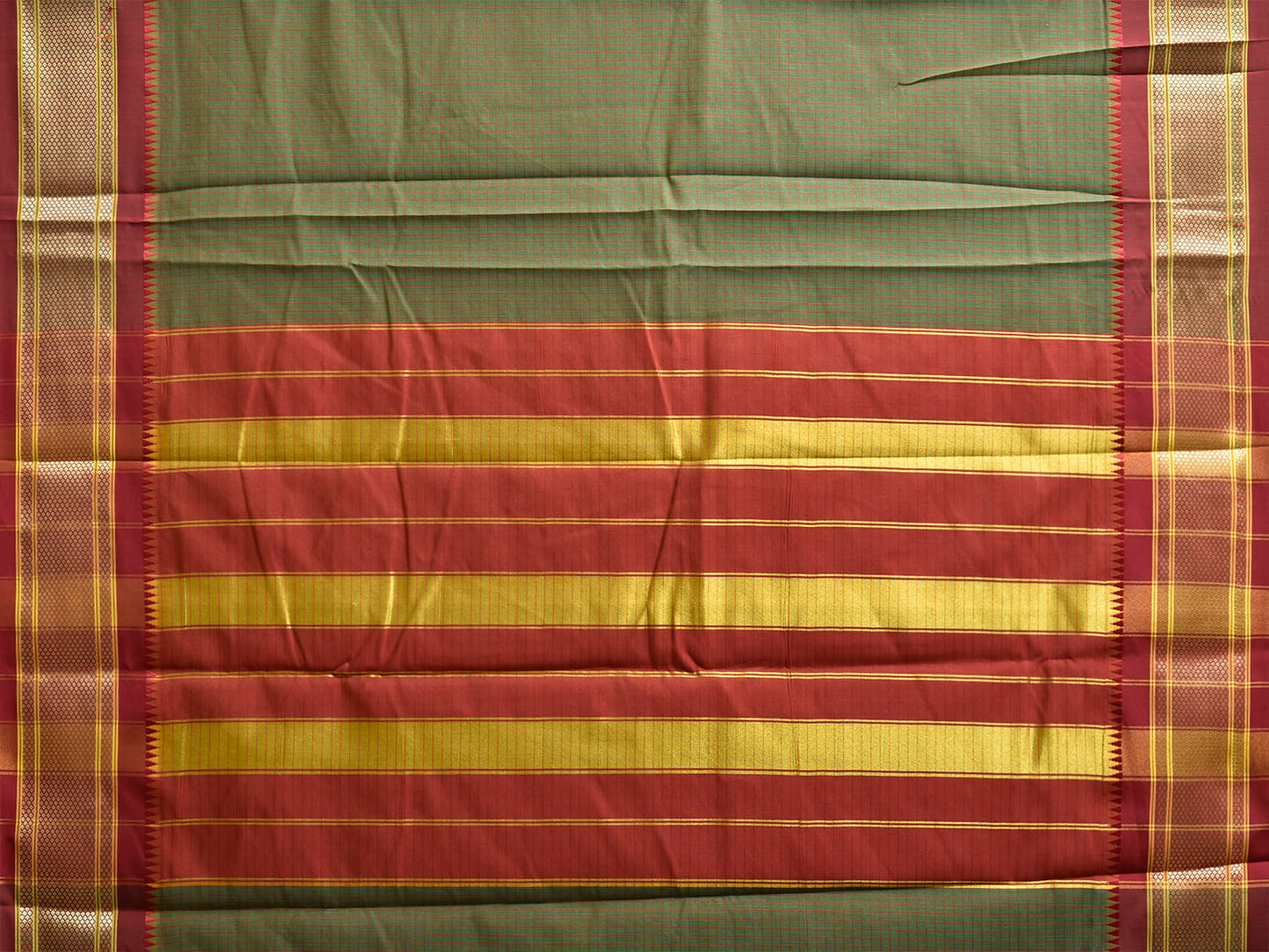 Green and Maroon Bamboo Cotton Saree with Checks Design No Blouse bc0944