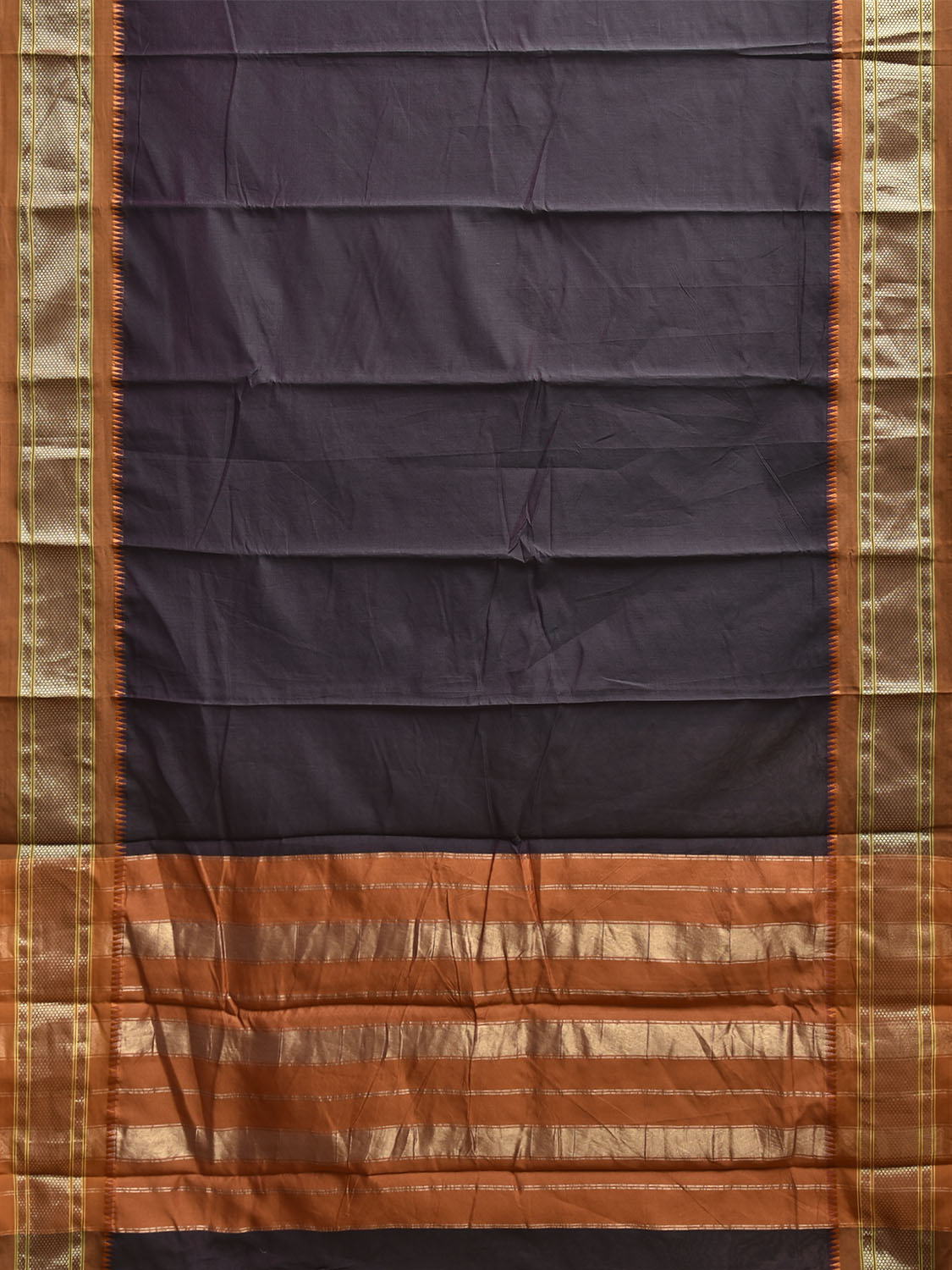 Dark Grey and Fawn Bamboo Cotton Plain Saree with Contrast Pallu Design No Blouse bc0945