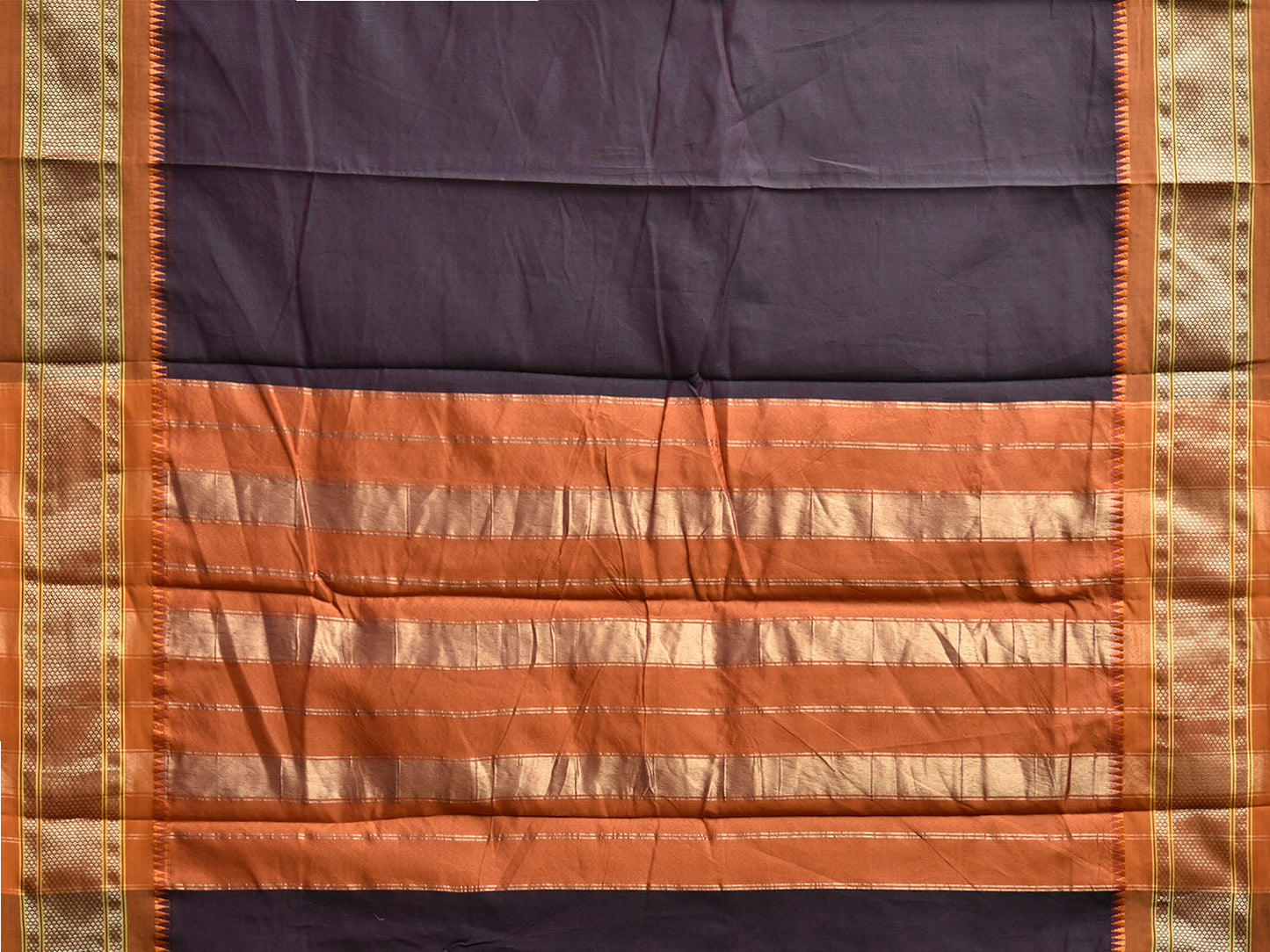 Dark Grey and Fawn Bamboo Cotton Plain Saree with Contrast Pallu Design No Blouse bc0945