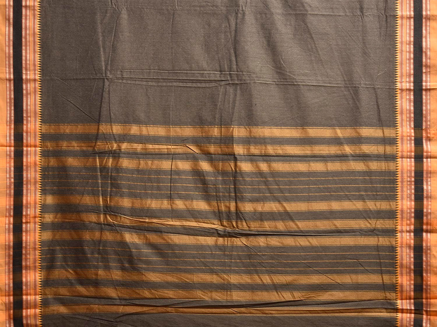 Dark Olive and Mustard Bamboo Cotton Plain Saree with Strips Pallu Design No Blouse bc0946