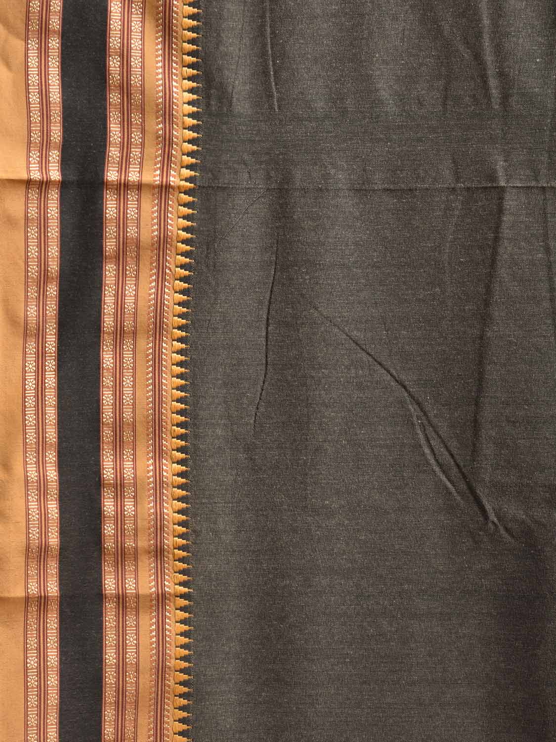 Dark Olive and Mustard Bamboo Cotton Plain Saree with Strips Pallu Design No Blouse bc0946