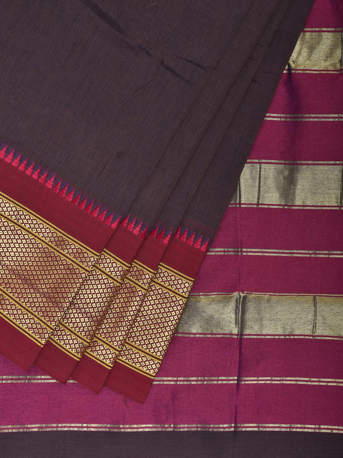 Dark Wine and Pink Bamboo Cotton Plain Saree with Contrast Pallu Design No Blouse bc0947