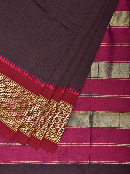 Dark Wine and Pink Bamboo Cotton Plain Saree with Contrast Pallu Design No Blouse bc0947