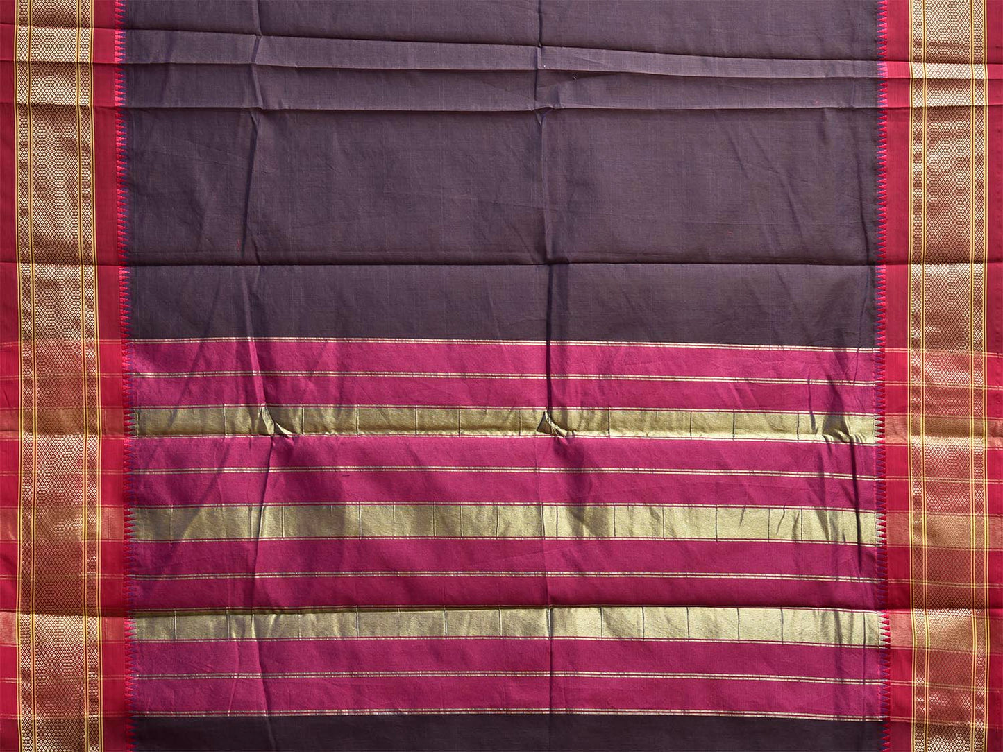 Dark Wine and Pink Bamboo Cotton Plain Saree with Contrast Pallu Design No Blouse bc0947