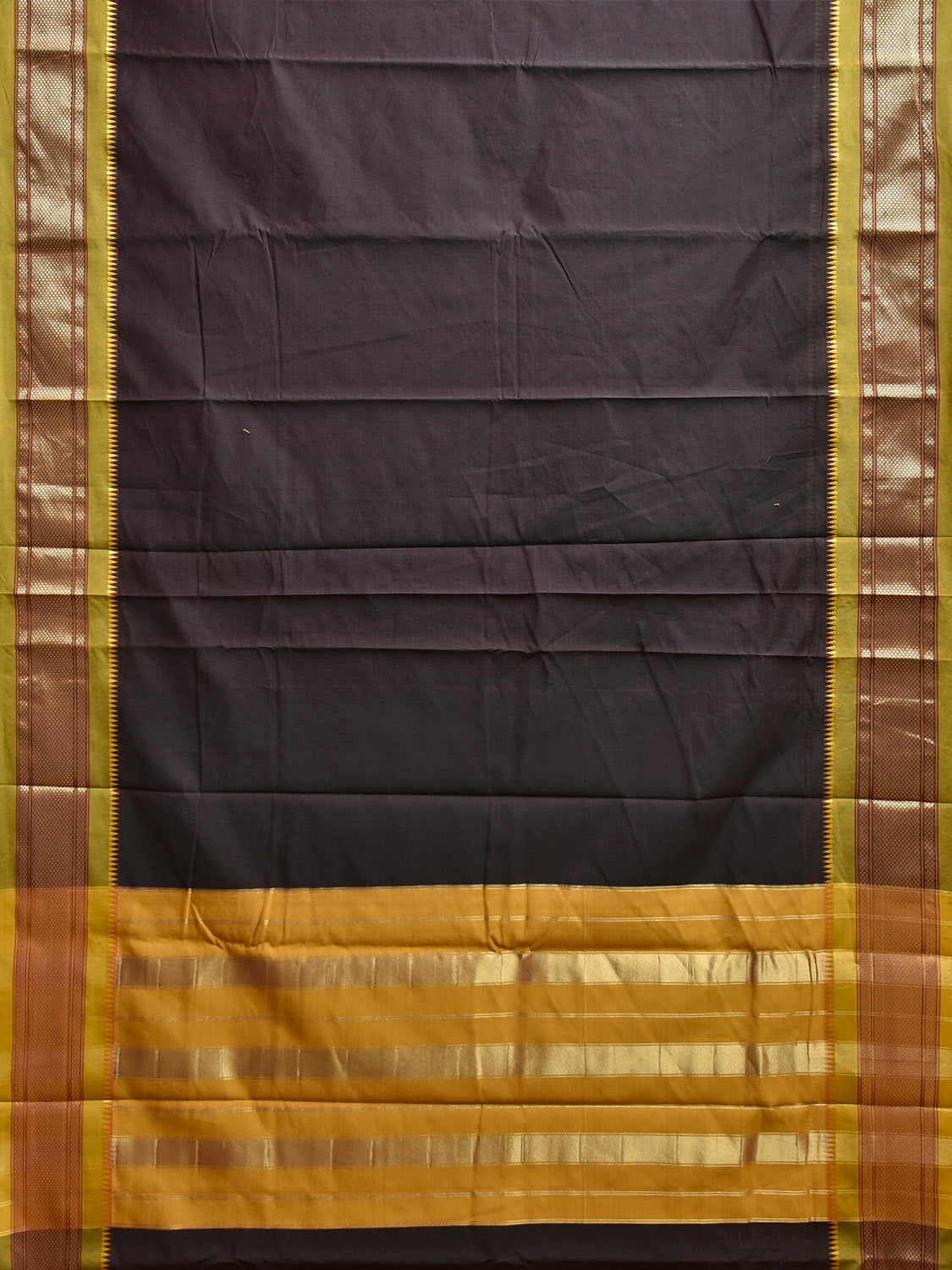 Dark Grey and Lemon Green Bamboo Cotton Plain Saree with Contrast Pallu Design No Blouse bc0949