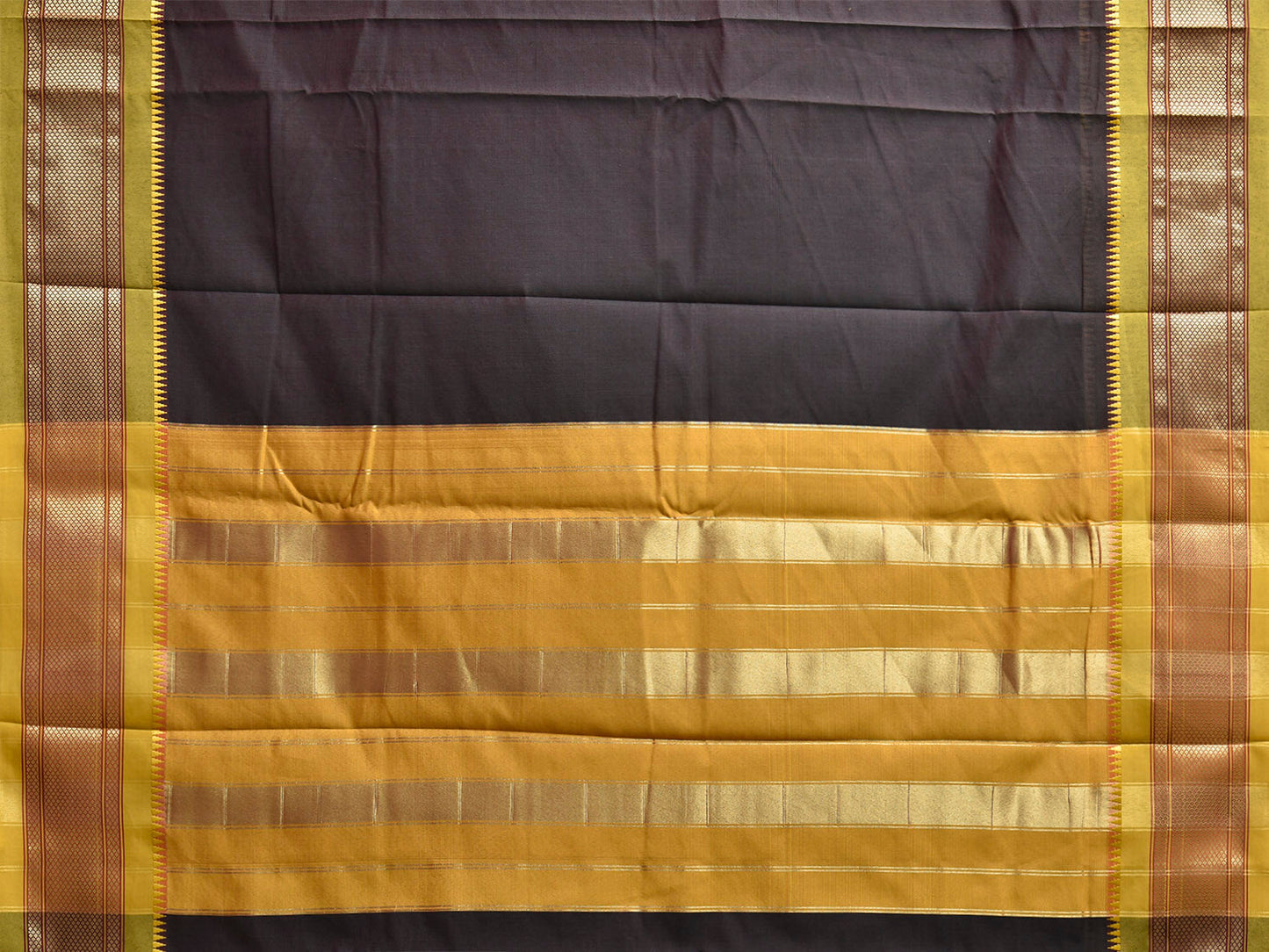 Dark Grey and Lemon Green Bamboo Cotton Plain Saree with Contrast Pallu Design No Blouse bc0949