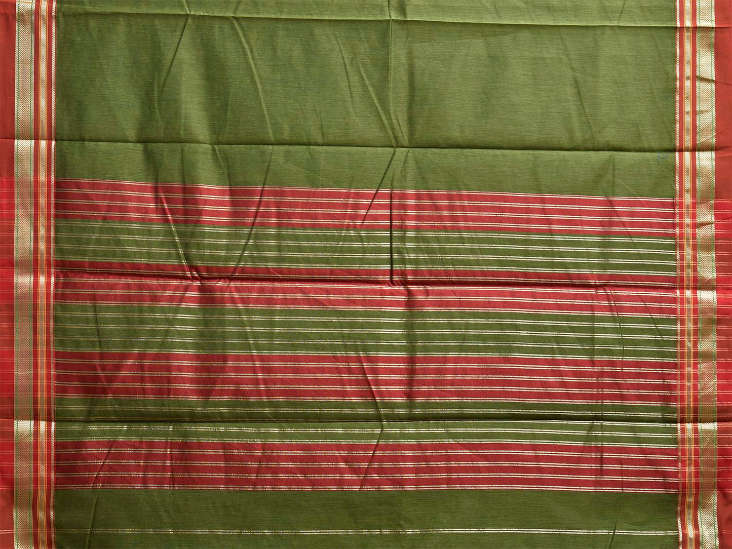 Olive and Red Bamboo Cotton Viscose Silk Plain Saree with Strips Pallu Design No Blouse bc0951