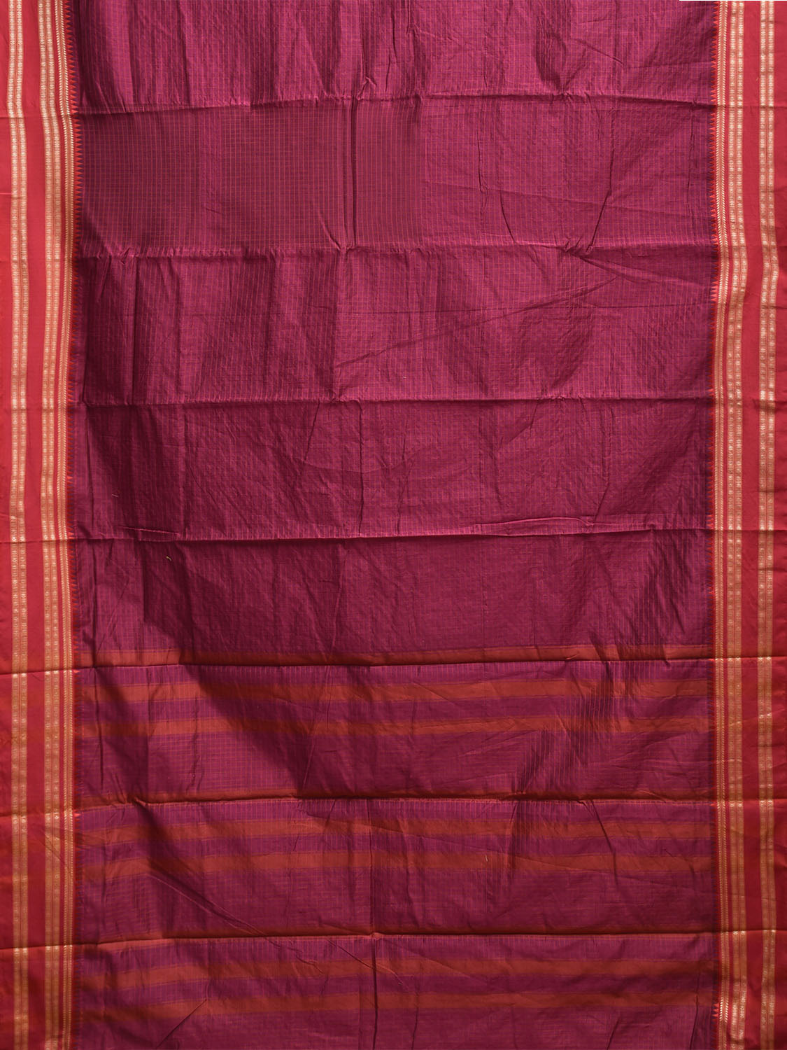 Magenta and Red Bamboo Cotton Saree with Checks Design No Blouse bc0953