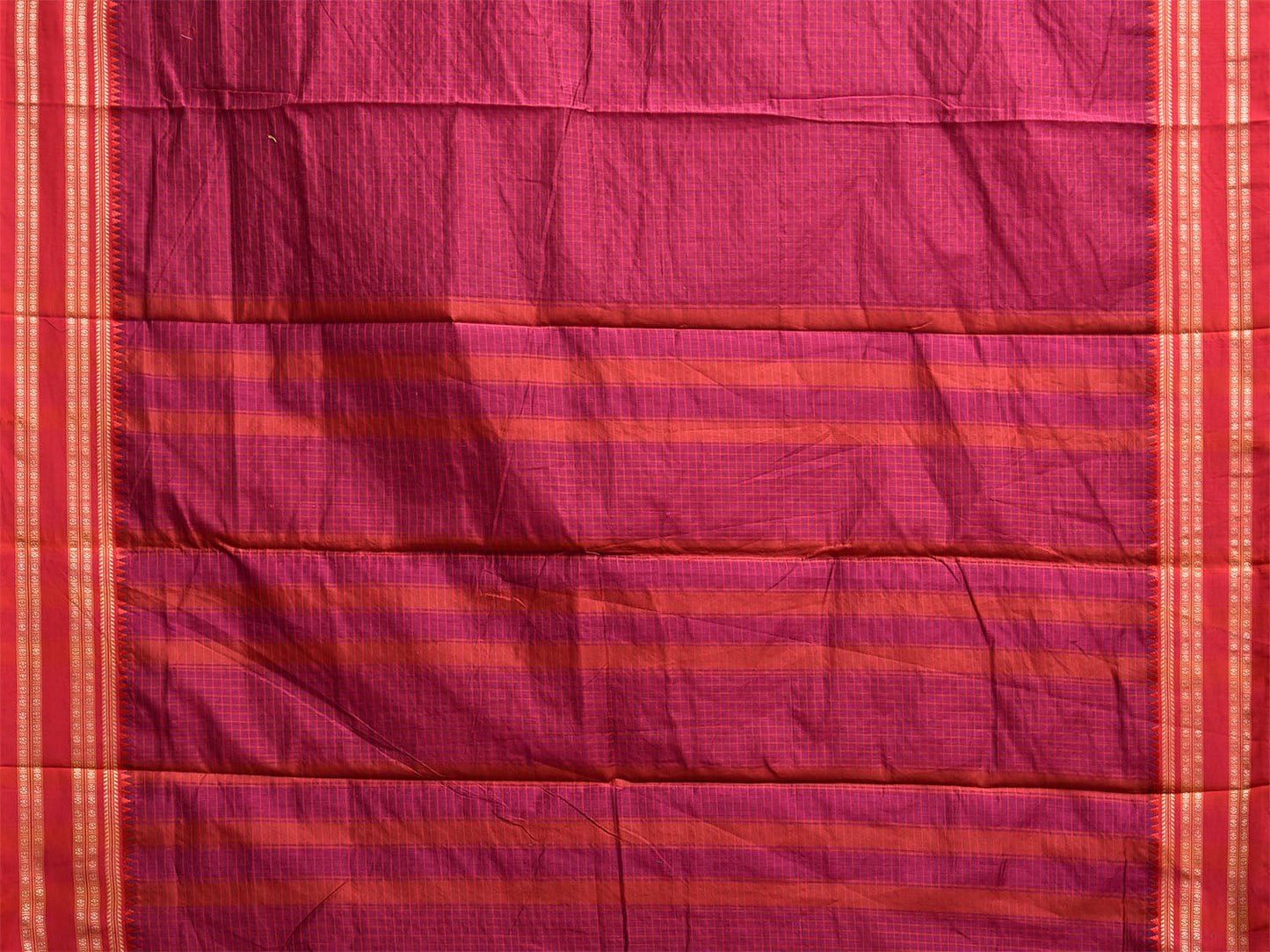 Magenta and Red Bamboo Cotton Saree with Checks Design No Blouse bc0953