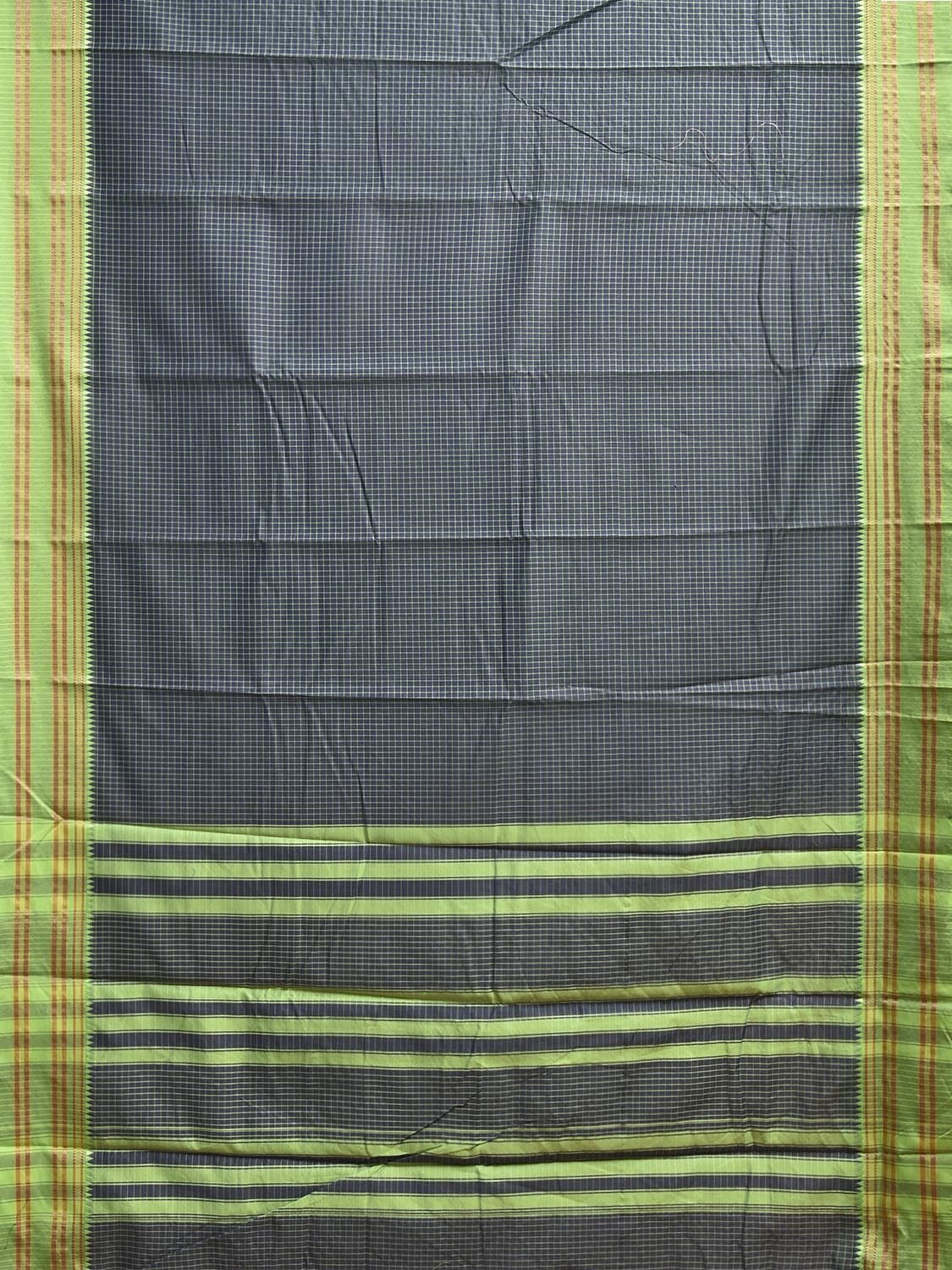 Light Teal and Light Green Bamboo Cotton Saree with Checks Design No Blouse bc0954