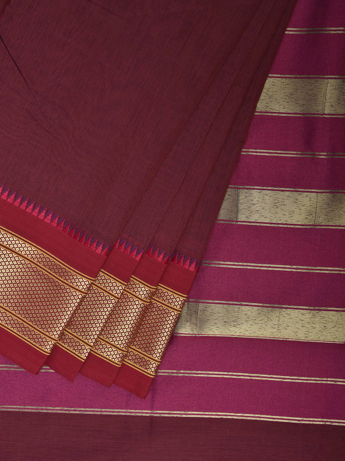 Maroon and Pink Bamboo Cotton Palin Saree with Contrast Pallu Design No Blouse bc0956
