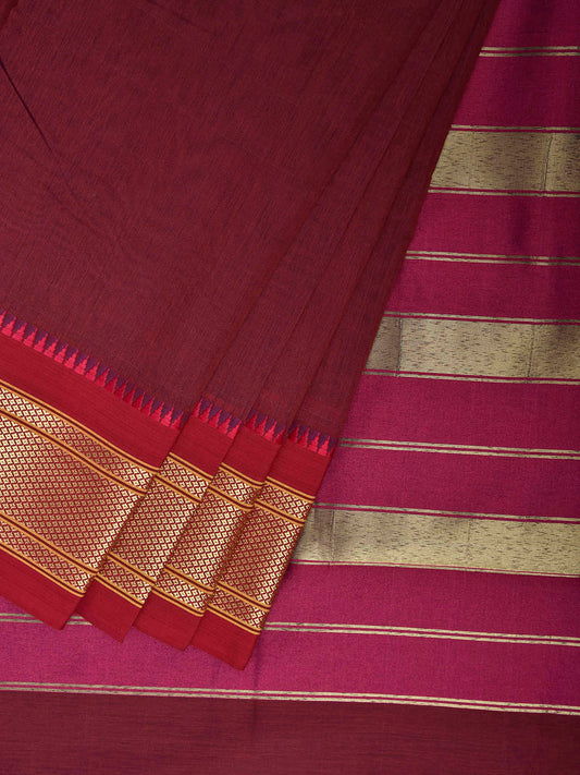 Maroon and Pink Bamboo Cotton Palin Saree with Contrast Pallu Design No Blouse bc0956
