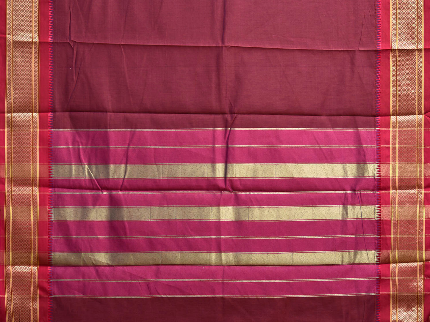 Maroon and Pink Bamboo Cotton Palin Saree with Contrast Pallu Design No Blouse bc0956