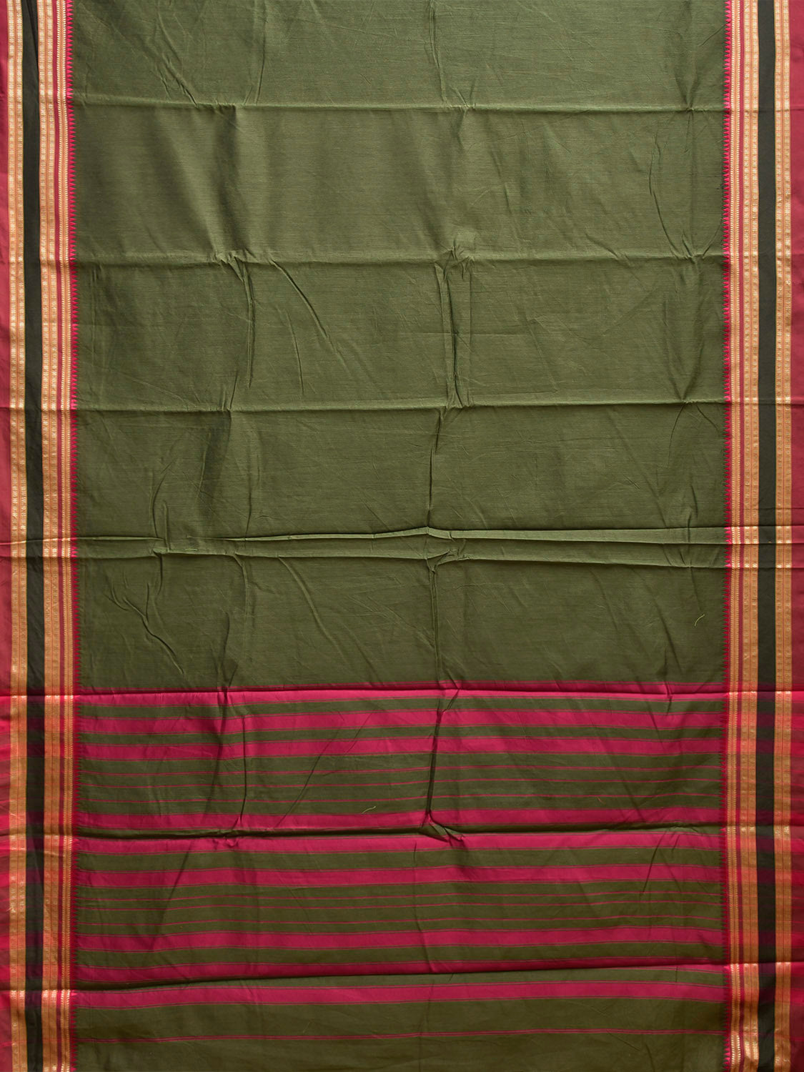 Olive and Pink Bamboo Cotton Plain Saree with Strips Pallu Design No Blouse bc0957