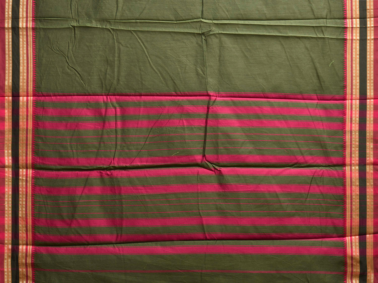 Olive and Pink Bamboo Cotton Plain Saree with Strips Pallu Design No Blouse bc0957